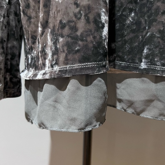 LOGO by Lori Goldstein Knit Crushed Velvet Top w/ Chiffon Hem and side pockets - Picture 7 of 7